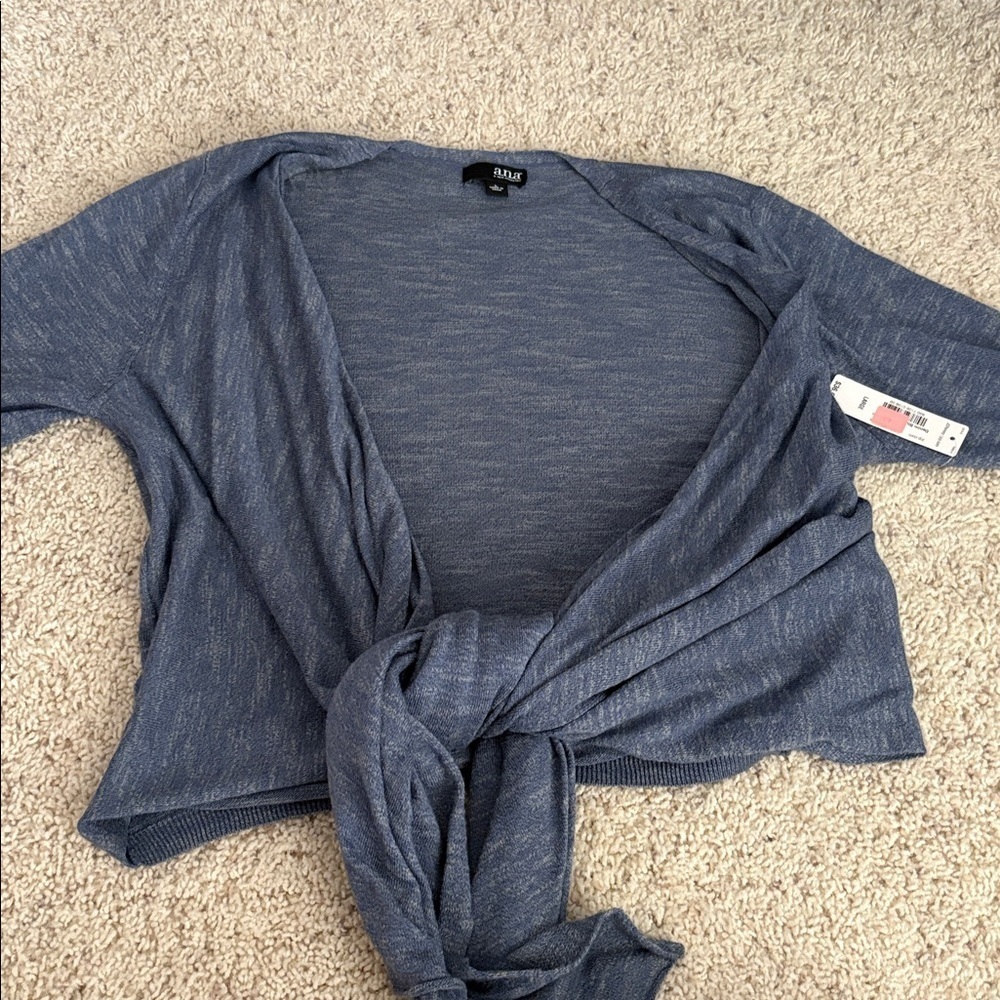 NWT ANA a new day Heather Blue Open Cardigan Tie Wrap large slate - Picture 4 of 6